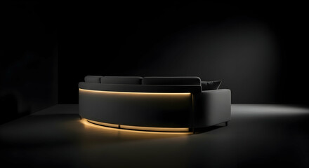 Modern Round Sofa With Backlit Ambient Lighting In A Minimalist Studio