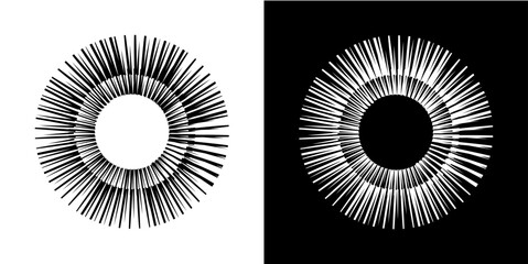 Dynamic abstract spiral sound wave rhythm lines. Circular spiral sound wave rhythm of lines. Circular futuristic abstract lines, black and white background.