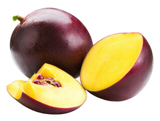 Isolated Whole and Sliced Passion Fruit