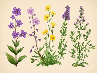 Naklejka premium Four wildflowers with vibrant colours