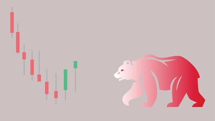 A bear walking in a bear market stock illustration with candlestick chart