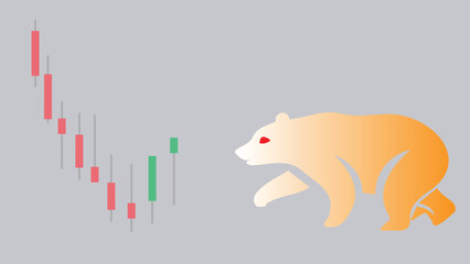 A bear walking in a bear market stock illustration with candlestick chart