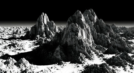 Monochrome Landscape With Imposing Mountain Peaks Under a Dark Sky