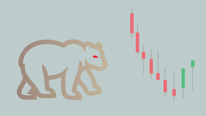 A bear walking in a bear market stock illustration with candlestick chart