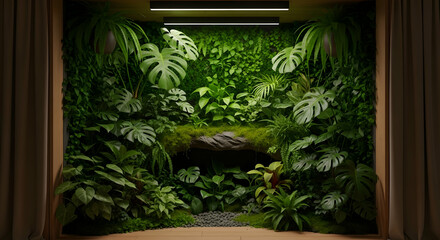 Lush Indoor Vertical Garden With Tropical Plants And Natural Ambience