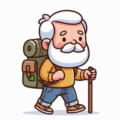 Obraz premium cartoon vector illustration of old man carrying backpack
