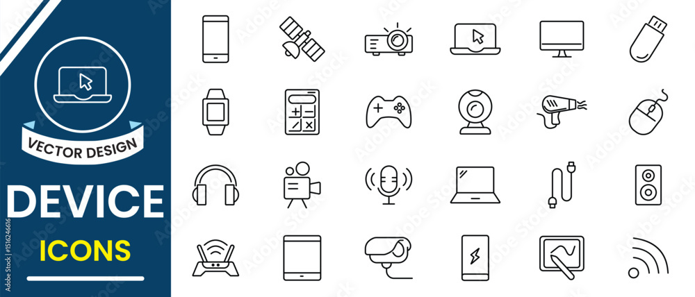 Aufkleber device icon set. electronics device line icon, vector set such as technology, computer monitor, smar
