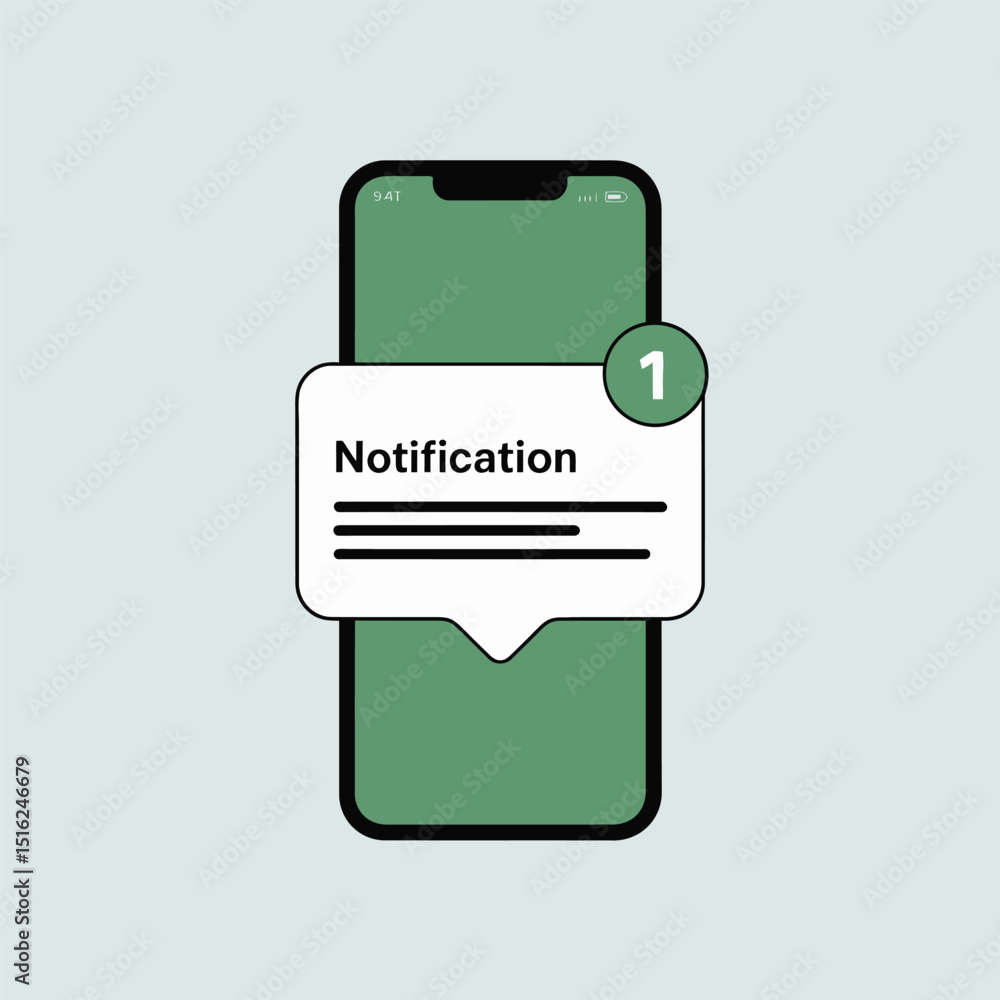 Poster smartphone with notification alert icon representing instant message alerts, mobile communication, a