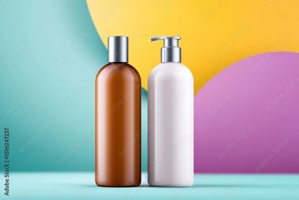 Poster vibrant shampoo bottle mockup with empty space for branding and copy