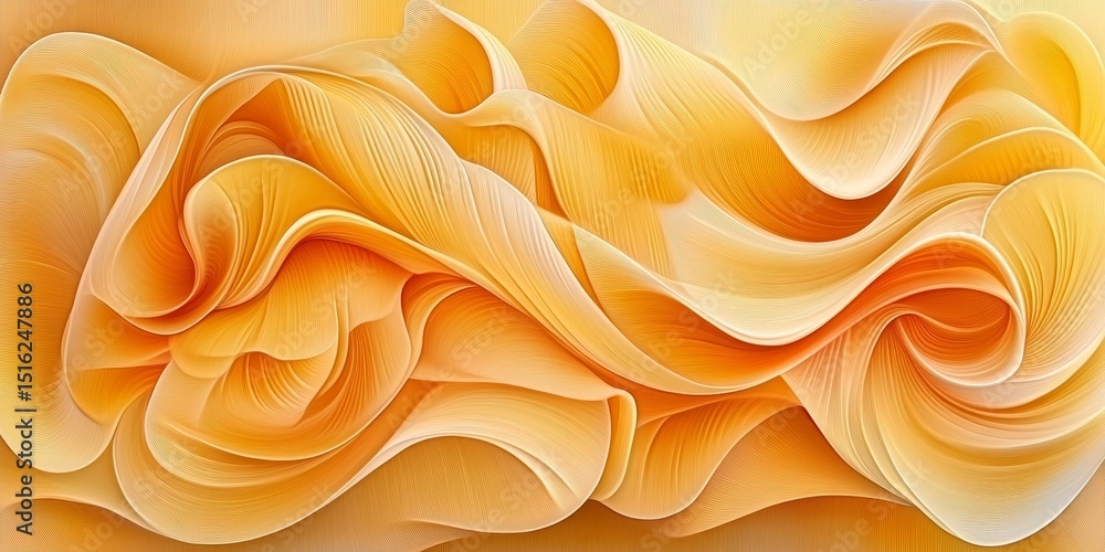 Poster abstract background of delicate waved fluid, dynamic waves in light yellow tones on soft gradient