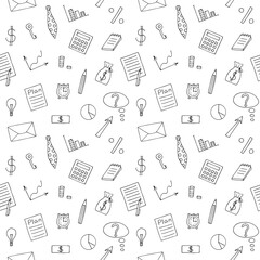 Seamless business pattern, hand drawing, vector illustration
