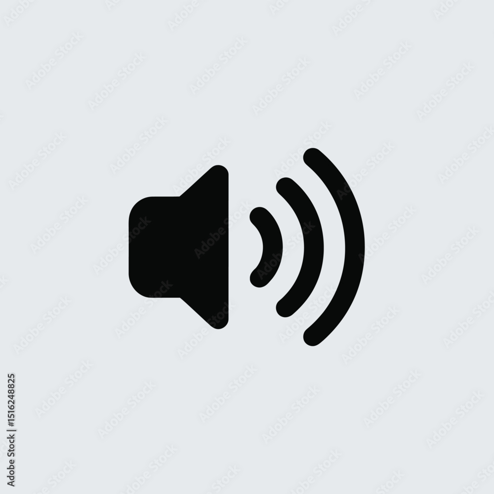 Poster black sound on icon with speaker and sound waves indicating audio activation and volume control for 