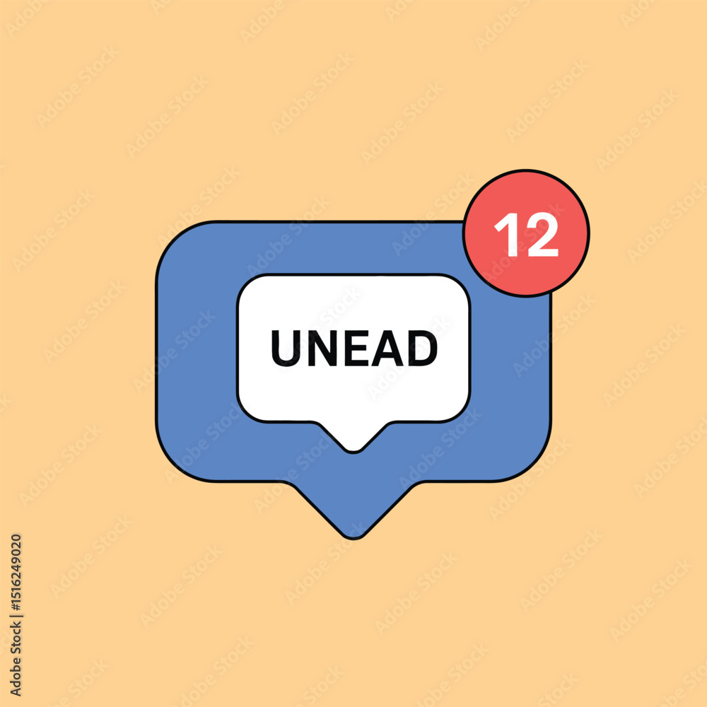 Poster unread notification icon with 12 messages alert in modern digital interface, symbolizing pending mes