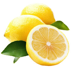 Isolated Lemons with Leaf and Slice