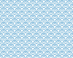 Blue Seigaiha Pattern, Japanese Hand Painted Watercolor Seamless PNG