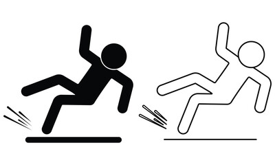 Silhouette of  Man slipped on slippery floor, Slippery floor road icon vector design. Falling person black icon silhouette pictogram. Vector illustration.