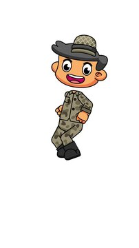Cute Soldier Running Loop Animation, Chibi Military Cartoon Pose
