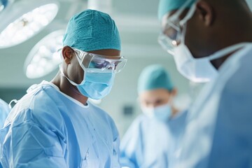 Diverse medical engineers collaborate on innovative medical devices in a laboratory setting