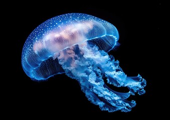Bioluminescent jellyfish against black background