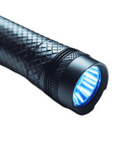 Isolated Black Flashlight with Blue Light