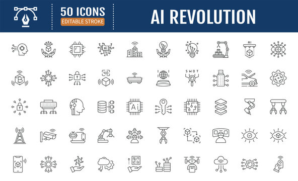 AI Revolution line editable icon set. Editable stroke. Vector illustration