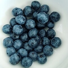 Blueberries in a white bowl. Close up. Toned.