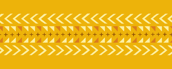 Ethnic seamless border. Orange hand drawn african pattern