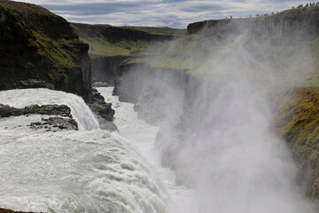 The lower cascade of Gullfoss waterfall - a waterfall on the Hvítá river in Haukadalur in southern Iceland