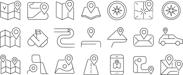 20 Unique Map and Navigation Icons for Digital UI Design – High-Resolution Vector Graphics for Web and Mobile Applications flat vector illustration