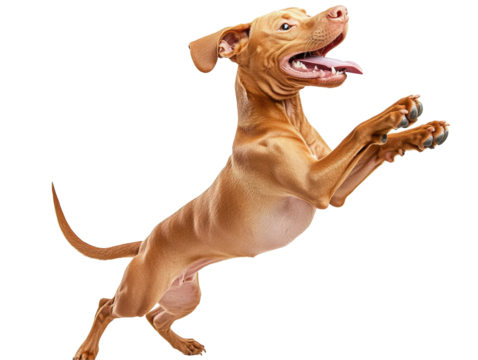 Isolated Vizsla Dog Jumping with Paws Up