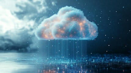 Cloud as Rain Concept Presentation Background Image of Digital Data and Global Structure Elements.