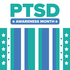Fototapeta premium PTSD Awareness Month in June. Post Traumatic Stress Disorder. Celebrated annual in United States. Medical health care and awareness design. Poster, card, banner and background. Vector illustration