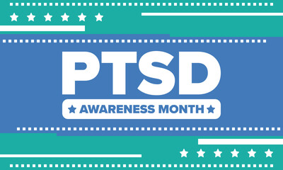 PTSD Awareness Month in June. Post Traumatic Stress Disorder. Celebrated annual in United States. Medical health care and awareness design. Poster, card, banner and background. Vector illustration