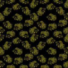 Golden Betta Fish Seamless Pattern on Black