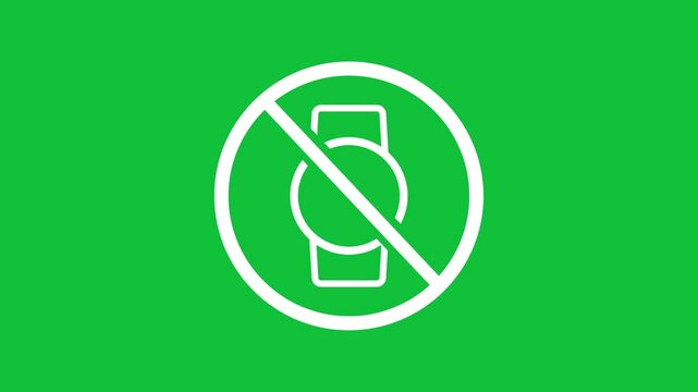 no accessory wrist watch animated not allowed logo symbol prohibition crossed circle in green screen background
