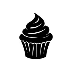 Delicious Dessert: A simple yet elegant black and white cupcake illustration, perfect for adding a touch of sweetness to any project. The artwork embodies the essence of indulgence.