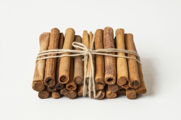 Bundle of aromatic cinnamon sticks tied with twine for culinary and decorative use