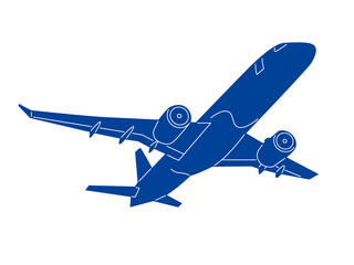 Blue plane shape. Silhouette of an airplane. Illustration on transparent background