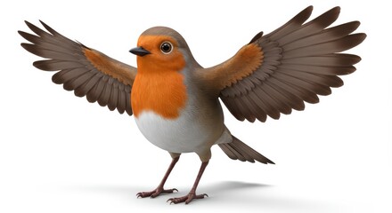 Fototapeta premium Adorable European Robin 3D Render: Wings Spread Wide