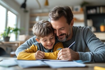 father and son studying together