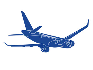 Blue plane shape. Silhouette of an airplane. Vector illustration isolated on white background