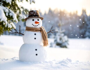 Fototapeta premium Snowman in snowy forest (1)