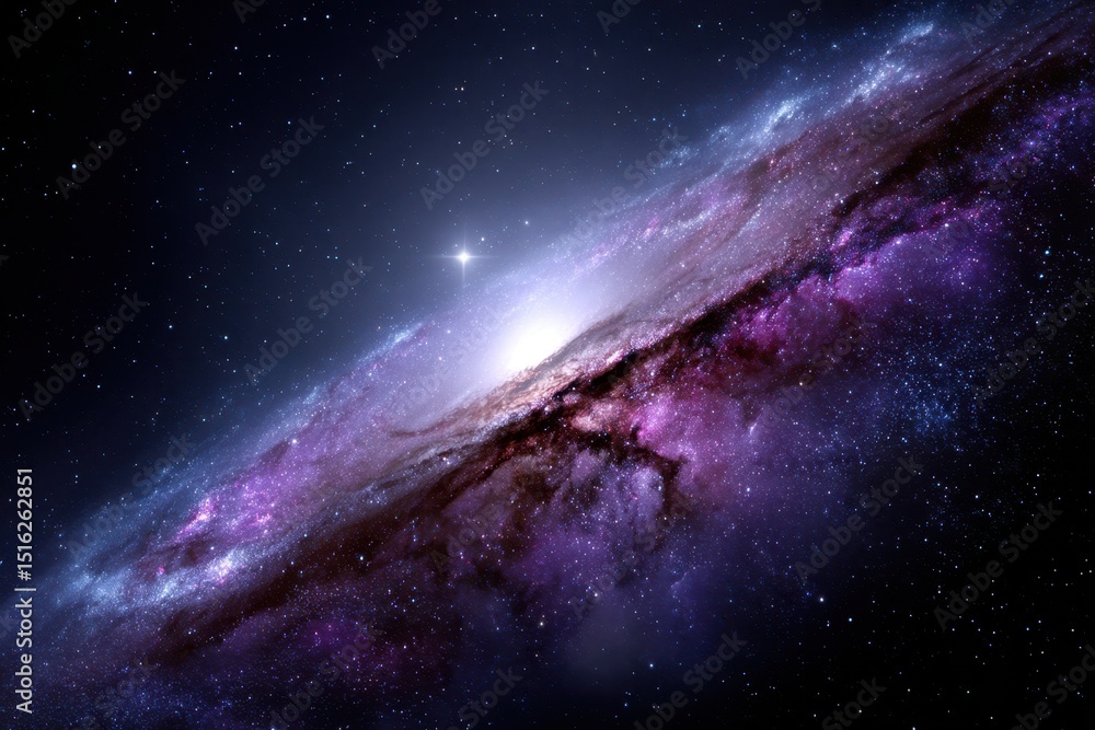 Poster cosmic view of a vibrant galaxy displaying swirling clouds and stars in outer space