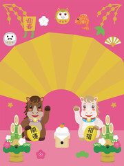 午年のかわいい馬の背景イラスト