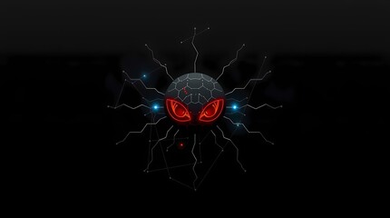 Dark Creature with Glowing Red Eyes, Abstract Digital Art
