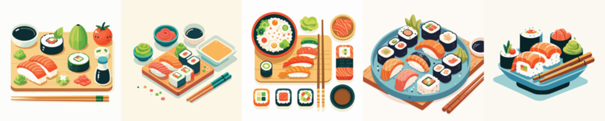 set of vector sushi dishes
