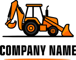  Vector Logo Design Featuring an Orange Backhoe Loader for Construction or Heavy Machinery Companies , vector construction site