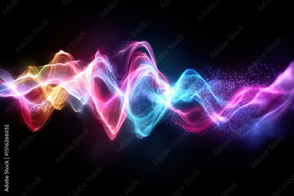 Poster colorful abstract light waves creating a dynamic visual effect in a dark background