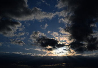 Dramatic sky with dark clouds. Nature background.