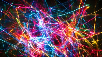 Abstract design of vibrant light trails on a dark background.